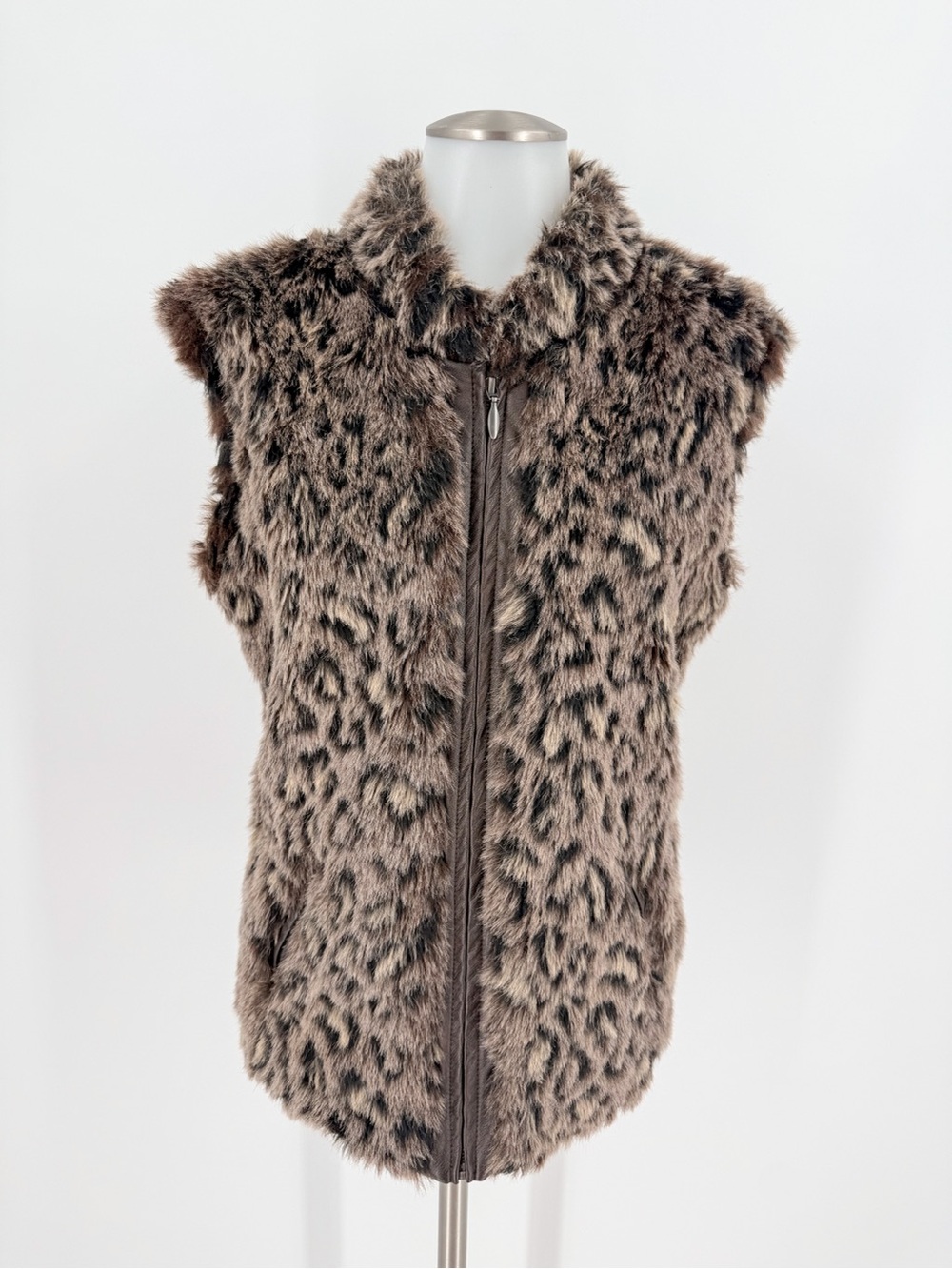 Cripple Creek Leopard-Print Faux Fur Vest - Taupe Brown